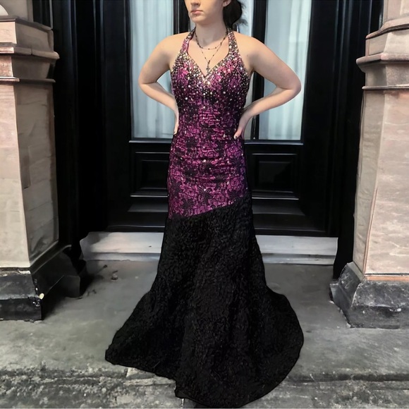 Johnathan Kayne Purple Black Lace Halter Goth Prom Wedding Dress Gown 2 edgy - Picture 15 of 15